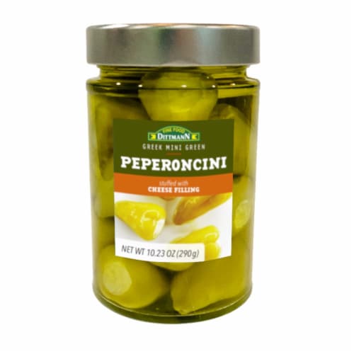 Fine Food Dittmann Cream Cheese & Feta Stuffed Green Peperoncini Perspective: front