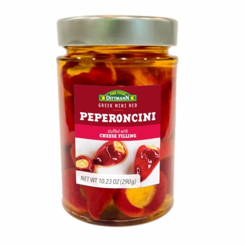 Fine Food Dittmann Red Peperoncini Stuffed with Cream Cheese Perspective: front