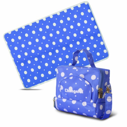 ChangePal Portable Diaper Changing Bag (Dark Blue Polka) | Wipes Pouch version Perspective: front