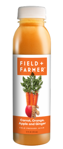 Field & Farmer Carrot Orange Apple and Ginger Cold Pressed Juice Perspective: front