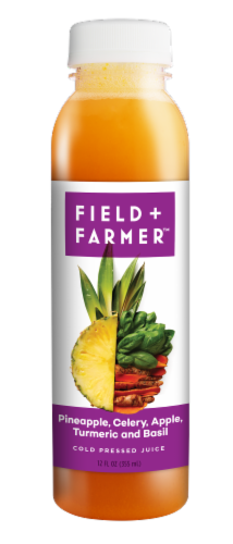 Field & Farmer Pineapple Celery Apple Turmeric and Basil Cold Pressed Juice Perspective: front