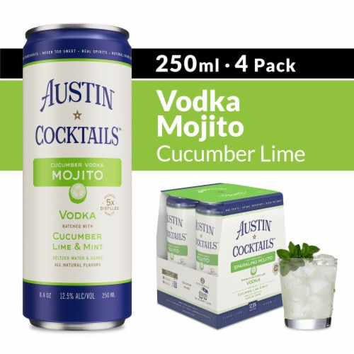 Austin Cocktails Cucumber Lime and Mint Cucumber Vodka Sparkling Mojito Canned Cocktail 4 Cans Perspective: front