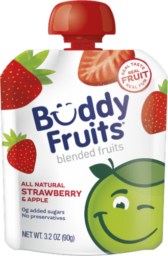 Buddy Fruits® All Natural Strawberry & Apple Blended Fruits Pouch Perspective: front