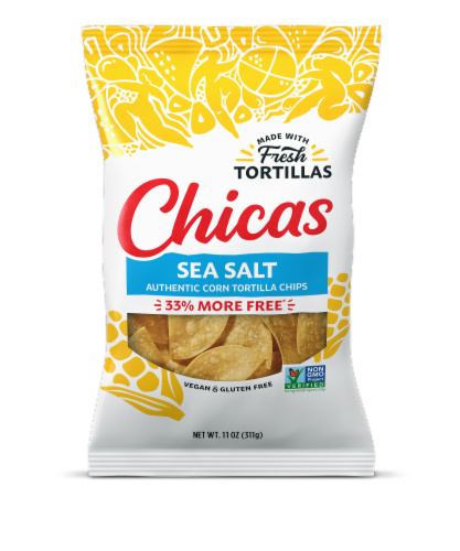 Chicas Original Sea Salt Corn Tortilla Chips Perspective: front