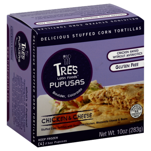 Tres Pupusas Chicken & Cheese Stuffed Corn Tortillas Perspective: front