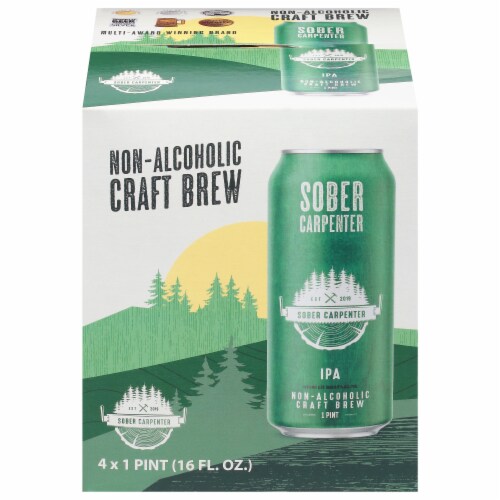 Sober Carpenter Non-Alcoholic Craft Brew IPA Beverage Perspective: front