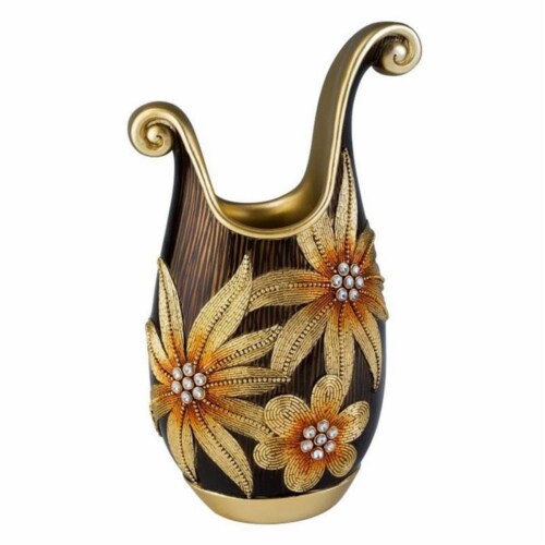 ORE International 18  Tall Polyresin Decorative Vase in Dark Espresso/Gold Perspective: front