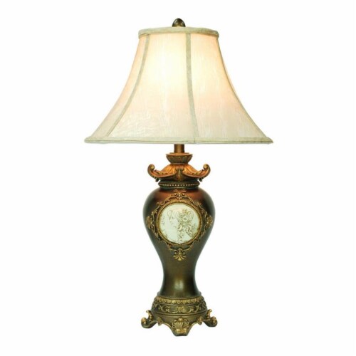 ORE International Metal Table Lamp with Gold Leaves in Espresso Perspective: front