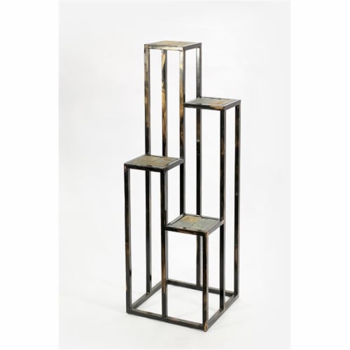 ORE International LB-1714 47.25 in. 4 Tier Gray Stone Slab Cast-Iron Plant Stand Perspective: front