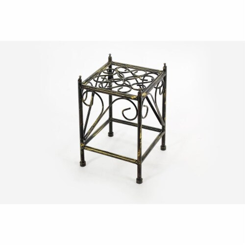 ORE International LB-1705 13 in. Lattice Square Cast-Iron Plant Stand, Small Perspective: front