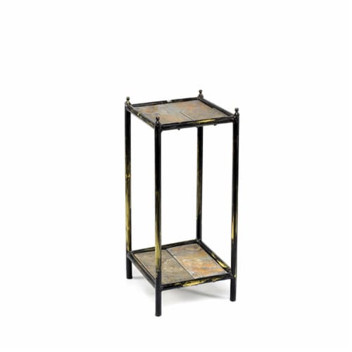 ORE International LB-1709 17 in. Gray Stone Slab 2 Tier Square Cast-Iron Plant Stand, Small Perspective: front