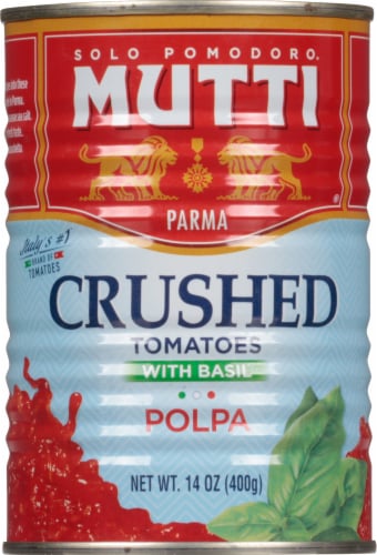 Mutti® Finely Chopped Tomatoes with Basil Perspective: front