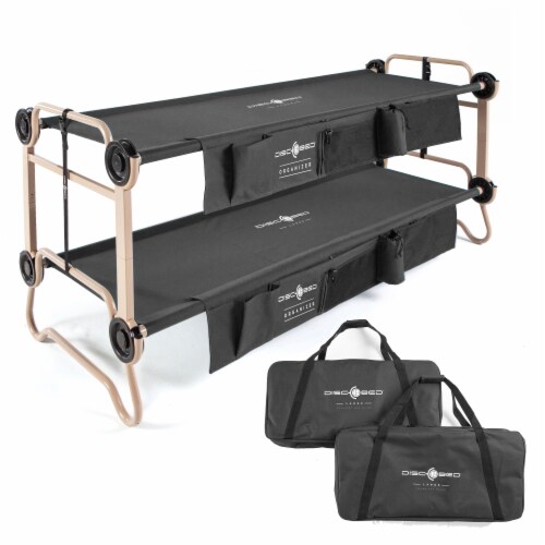 Disc-O-Bed Large Cam-O-Bunk Benchable Double Cot with Storage Organizers, Black Perspective: front