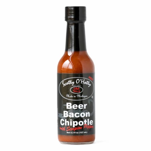 Scotty O'Hotty Beer Bacon Chipotle with Scorpion Pepper Hot Sauce Perspective: front