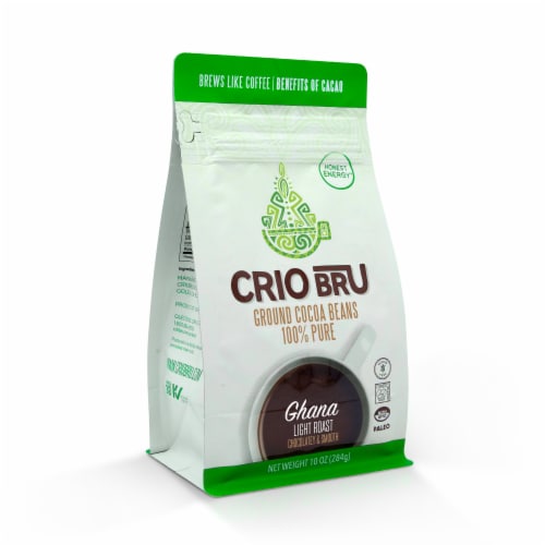 Crio Bru Ghana Light Roast Chocolatey & Smooth Ground Cocoa Beans Perspective: front