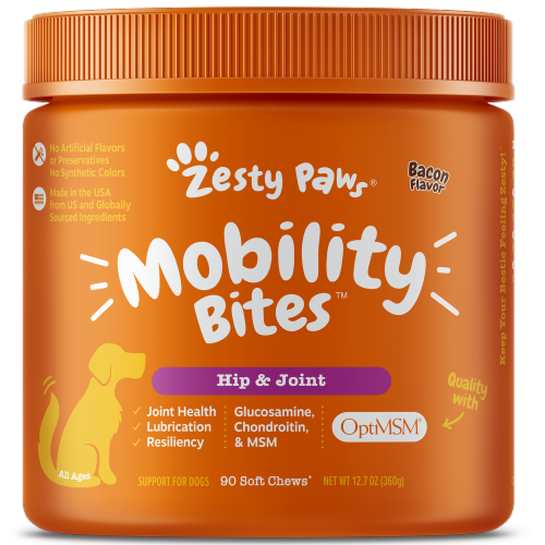 Zesty Paws® Mobility Bites™ Hip & Joint Bacon Flavored Soft Chews Perspective: front