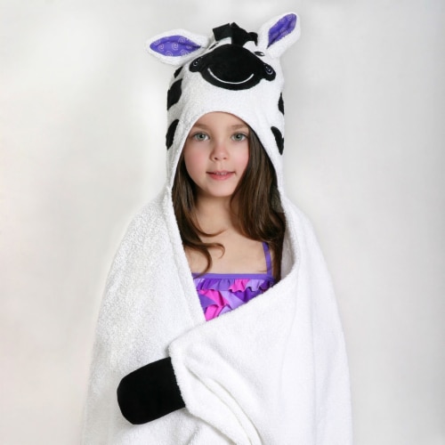 ZOOCCHINI Kids Plush Terry Hooded Bath Towel - Ziggy the Zebra Perspective: front