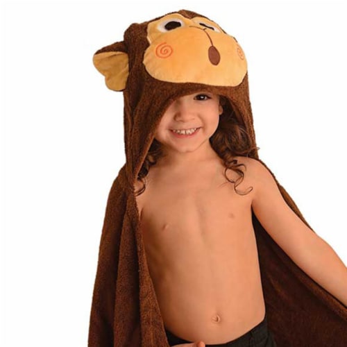 ZOOCCHINI Kids Plush Terry Hooded Bath Towel - Chippy the Chimp Perspective: front