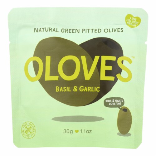 Oloves™ Basil & Garlic Green Olives Perspective: front