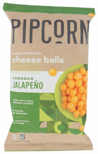 Pipcorn Cheddar Jalapeno Baked Heirloom Cheese Balls Perspective: front