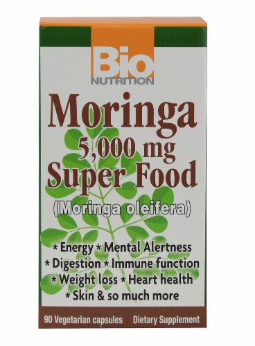 Bio Nutrition Moringa Super Food Vegetarian Capsules 5000mg Perspective: front