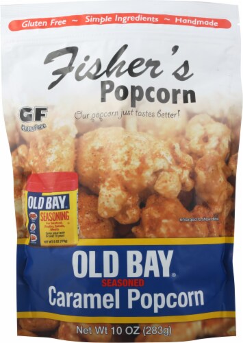 Fisher's Popcorn Old Bay Caramel Popcorn Perspective: front