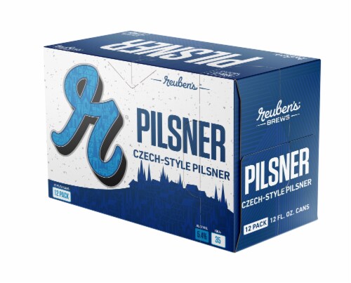 Reuben's Brews Pilsner Beer Perspective: front