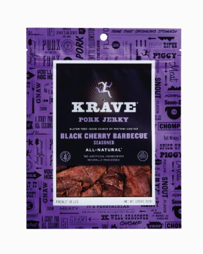 Krave Black Cherry Barbecue Pork Jerky Perspective: front