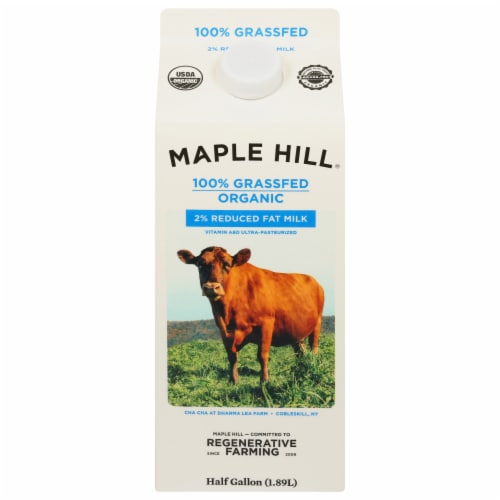 Maple Hill Organic 100% Grassfed Reduced Fat Milk Perspective: front