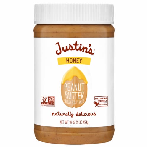 Justin's Honey Peanut Butter Jar 16 oz Perspective: front