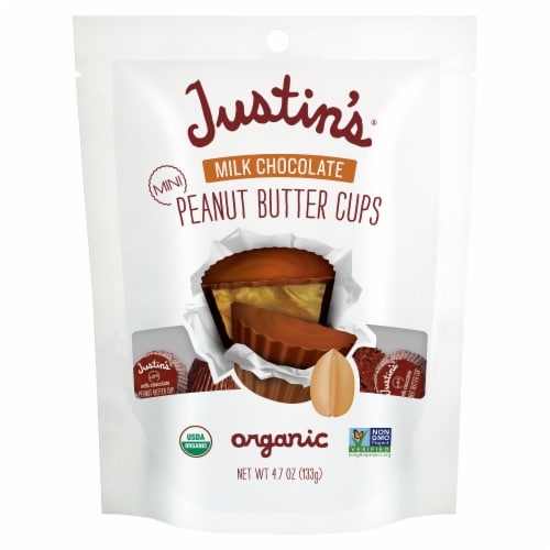Justin's Organic Mini Milk Chocolate Peanut Butter Cups Perspective: front