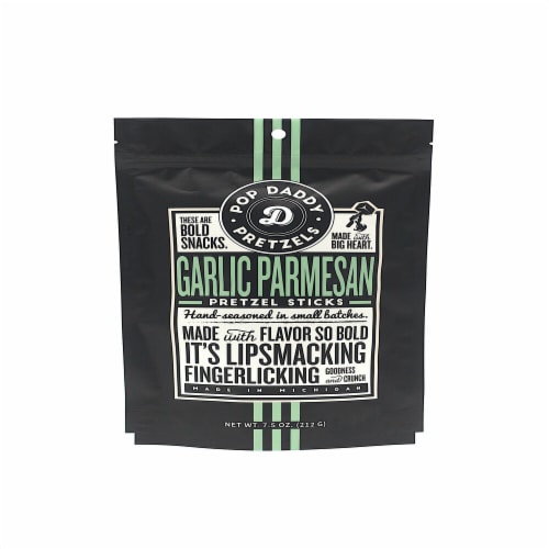 Pop Daddy Pretzels Garlic Parmesan Seasoned Pretzels Perspective: front