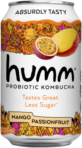 Humm® Mango Passionfruit Probiotic Kombucha Can Perspective: front