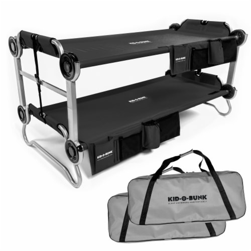 Disc-O-Bed Youth Kid-O-Bunk Benchable Double Cot with Storage Organizers, Black Perspective: front