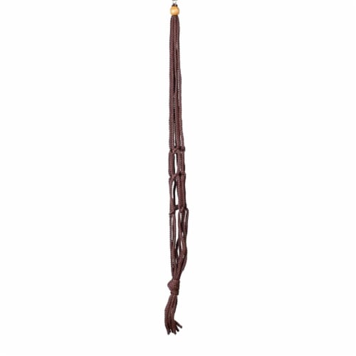 Primitive Planters Macrame Beaded Plant Hanger - Brown Perspective: front