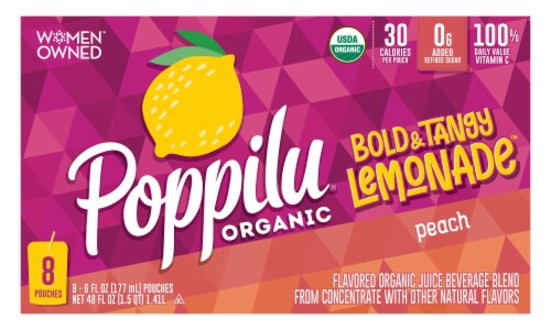 Poppilu® Bold & Tangy Peach Organic Lemonade Pouches Perspective: front