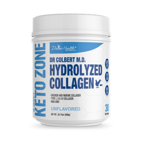 Divine Health Keto Zone Unflavored Hydrolyzed Collagen Protein Powder Perspective: front