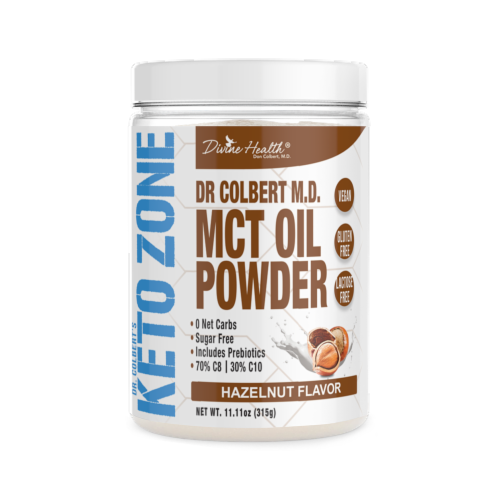 Divine Health Keto Zone Hazelnut Flavored MCT Oil Protein Powder Perspective: front