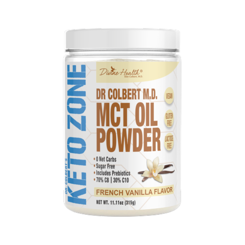 Divine Health Keto Zone French Vanilla Flavored MCT Oil Protein Powder Perspective: front