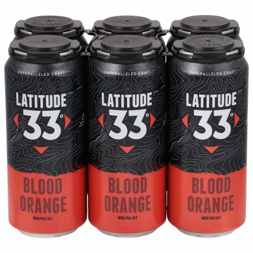 Latitude 33 Blood Orange IPA Beer Cans Perspective: front