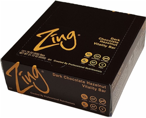 Zing Bars  Vitality Bar   Dark Chocolate Hazelnut Perspective: front