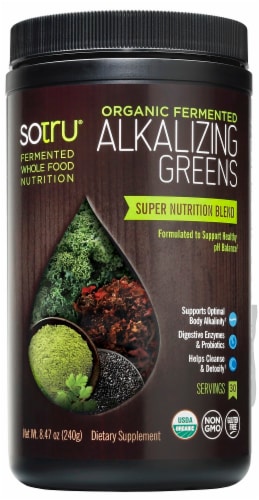 SoTru Organic Fermented Alkalizing Greens Dietary Supplement Perspective: front
