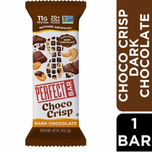 Perfect Bar Choco Crisp Gluten Free Dark Chocolate Protein Bar Perspective: front