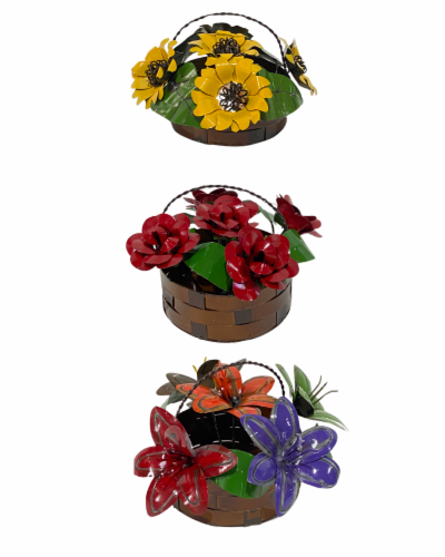 Blue Orange Pottery Flower Baskets Perspective: front