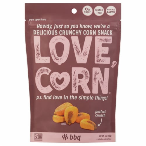 LOVE CORN BBQ 4oz x 1 bag - Delicious Crunchy Corn - Healthy Family Snacks  - Gluten Free, Kosher, NON-GMO - Alternative for Chips, Nuts, Crackers 