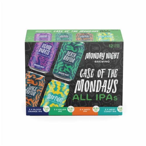 Monday Night Brewing Case of the Mondays All IPAs Craft Beer Variety Pack Perspective: front