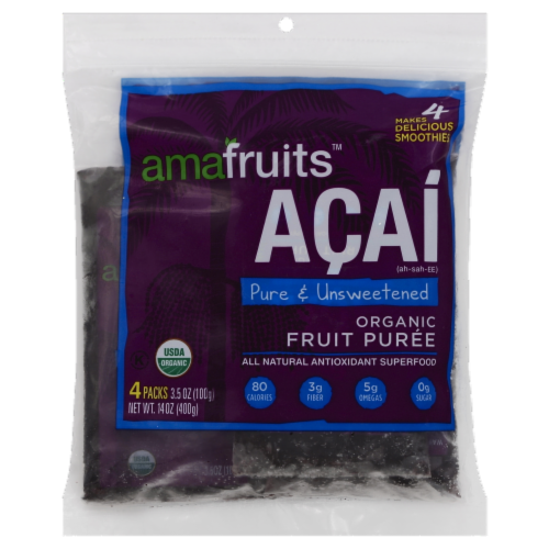 Amafruits Acai Pure & Unsweetened Organic Fruit Puree Perspective: front