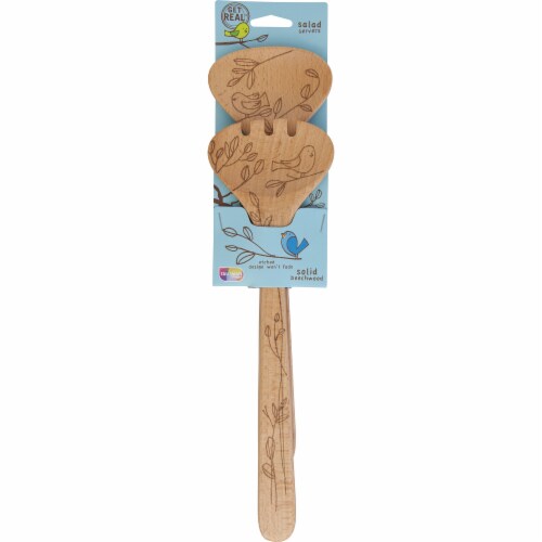 Talisman Designs Laser Etched Beechwood Salad Serving Set, Nature Collection Perspective: front