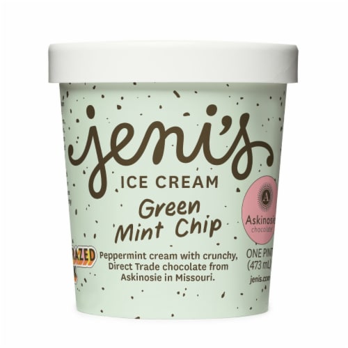 Jeni's Green Mint Chip Ice Cream Pint Perspective: front
