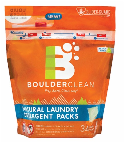 Boulderclean Valencia Orange Natural Laundry Detergent Packs 34 Count Perspective: front